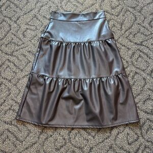 Joseph Ribkoff Mocha Faux Leather Tiered Midi Skirt